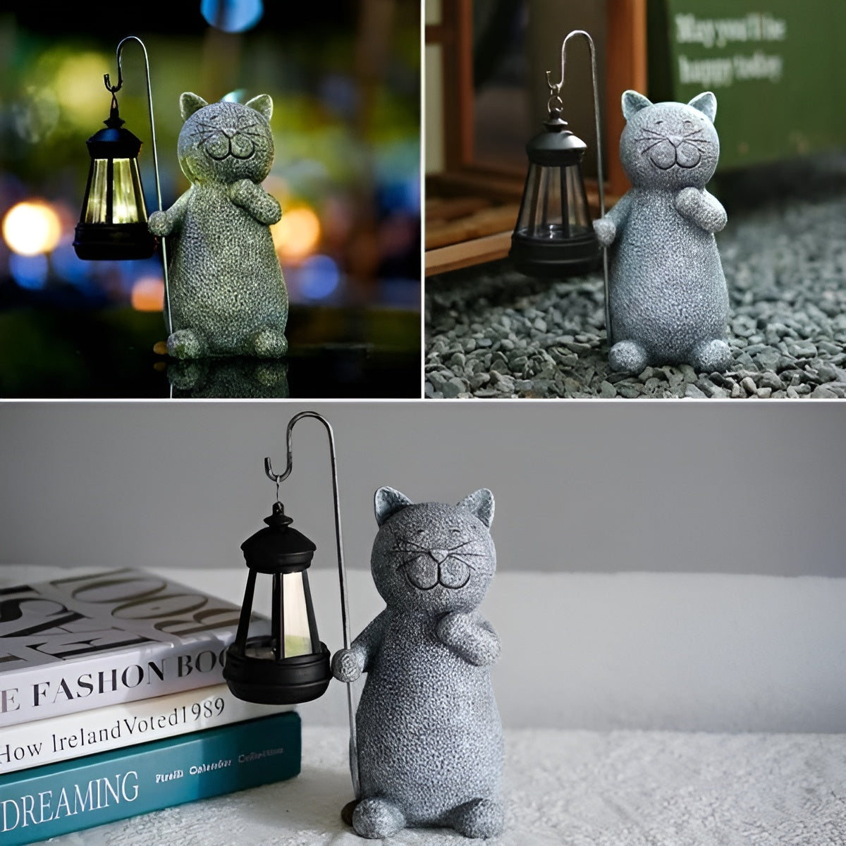 Statue de Chat Solaire - Décor Extérieur Peint à la Main