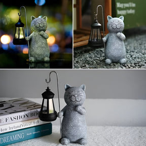 Statue de Chat Solaire - Décor Extérieur Peint à la Main