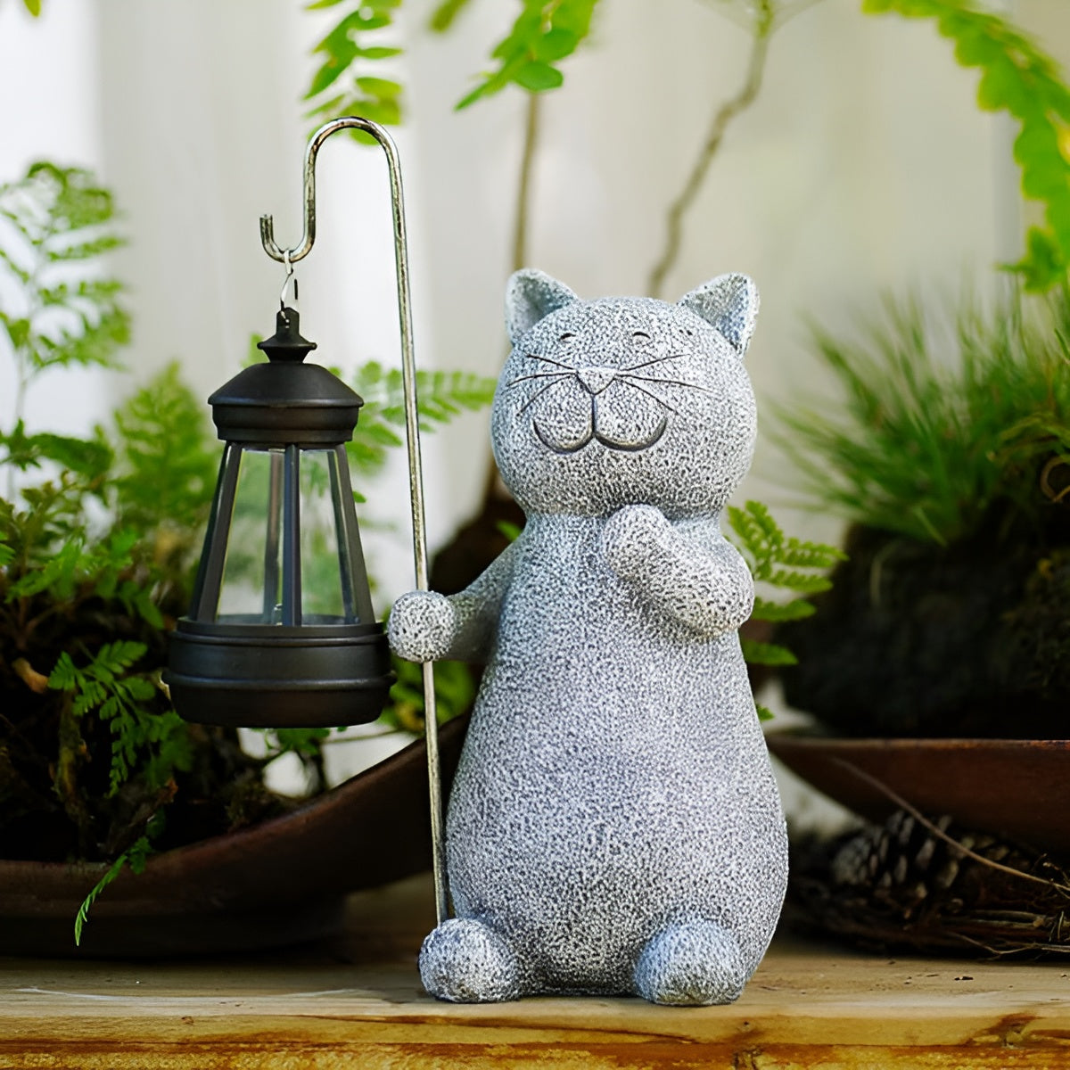 Statue de Chat Solaire - Décor Extérieur Peint à la Main