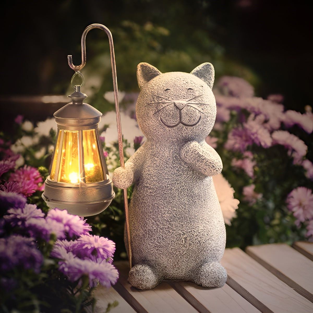 Statue de Chat Solaire - Décor Extérieur Peint à la Main
