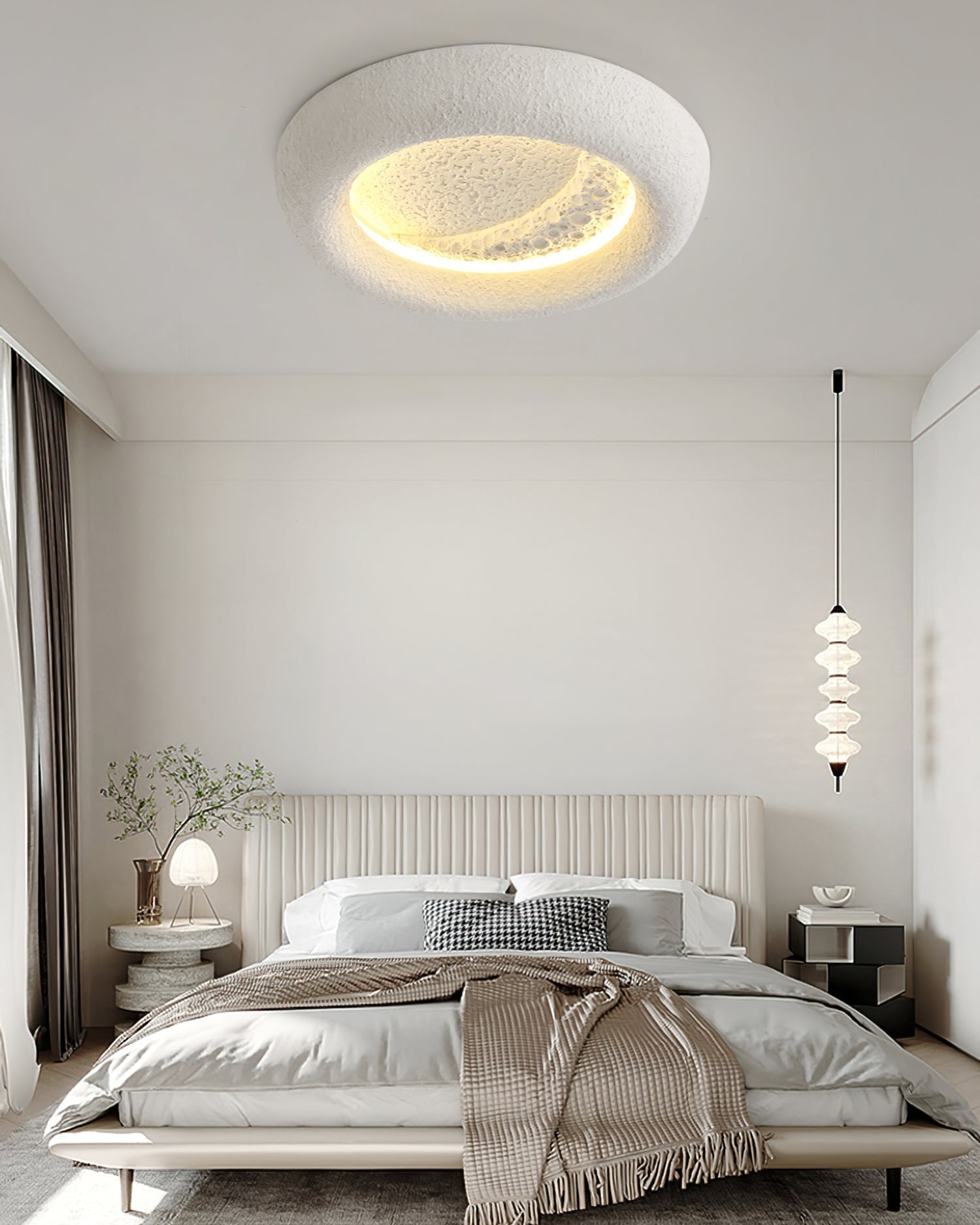 Plafonnier Atmosphérique en Résine - Éclairage Dimmable Inspiré par la Lune