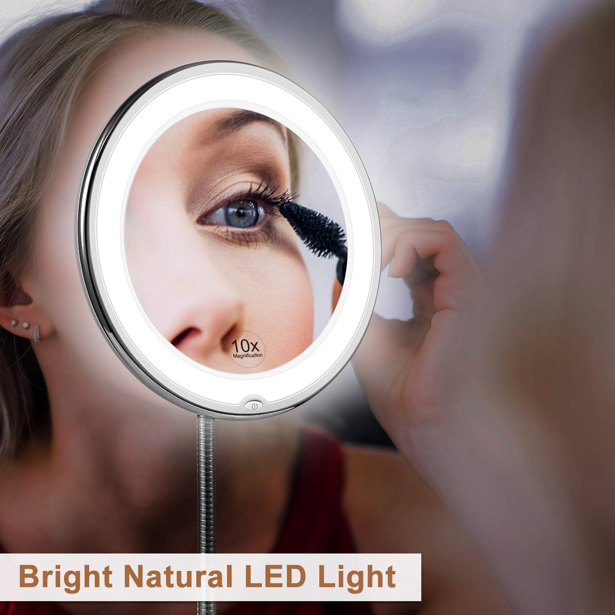 Miroir de Maquillage LED Éclairant - Loupe 10x et Col Flexible