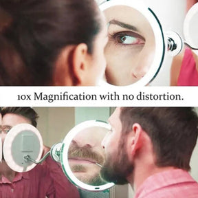 Miroir de Maquillage LED Éclairant - Loupe 10x et Col Flexible