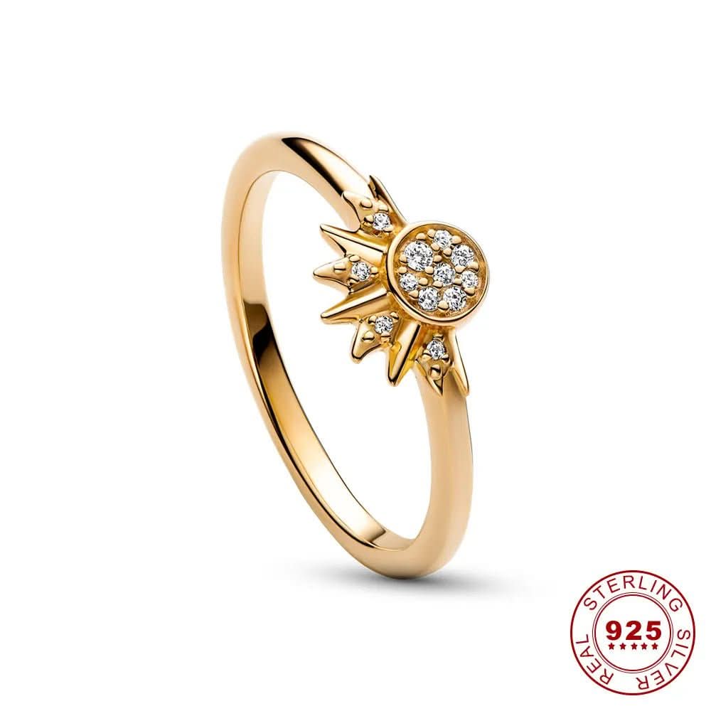 Bague en Argent avec Cristal | Design Élégant de Lune et de Soleil
