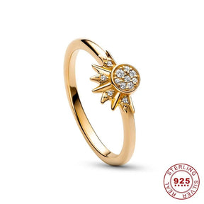 Bague en Argent avec Cristal | Design Élégant de Lune et de Soleil