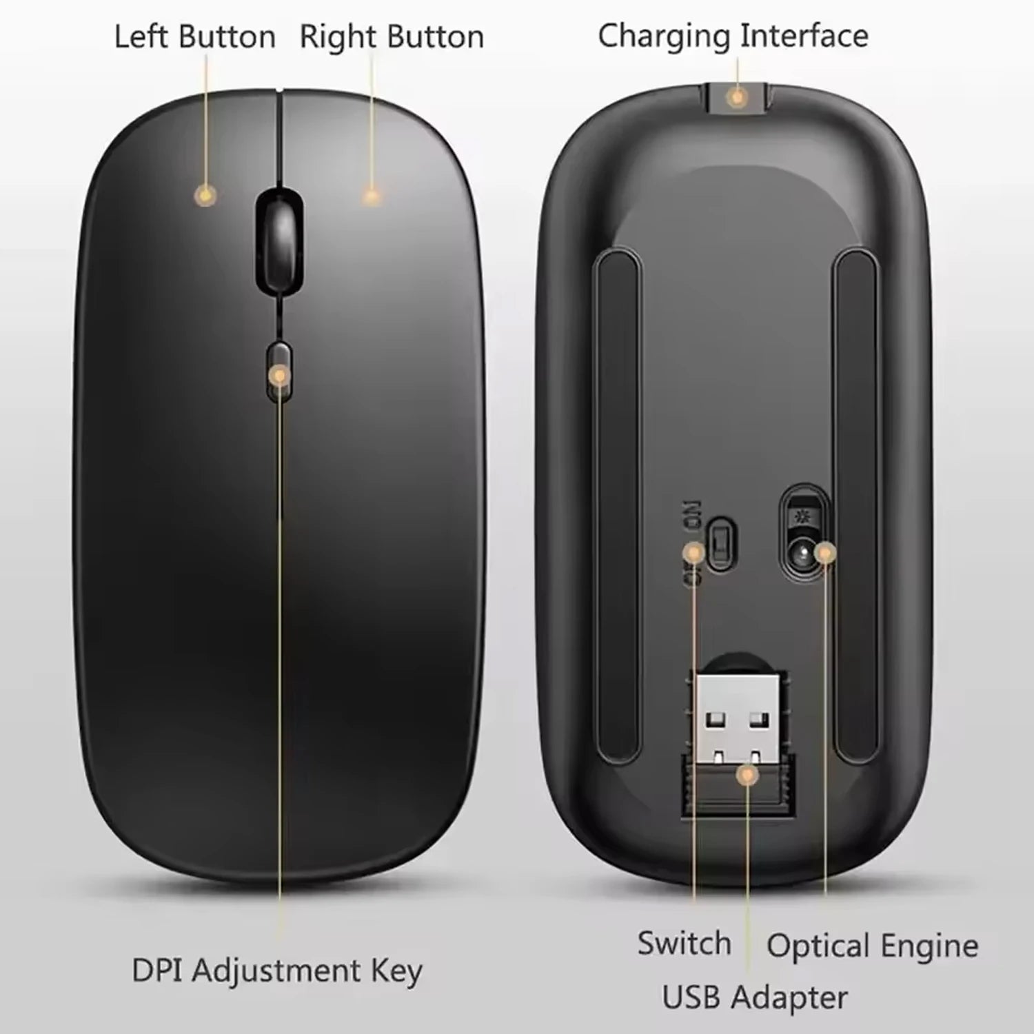 Souris de Jeu Sans Fil Ergonomique - Confort Silencieux et Précision Ajustable