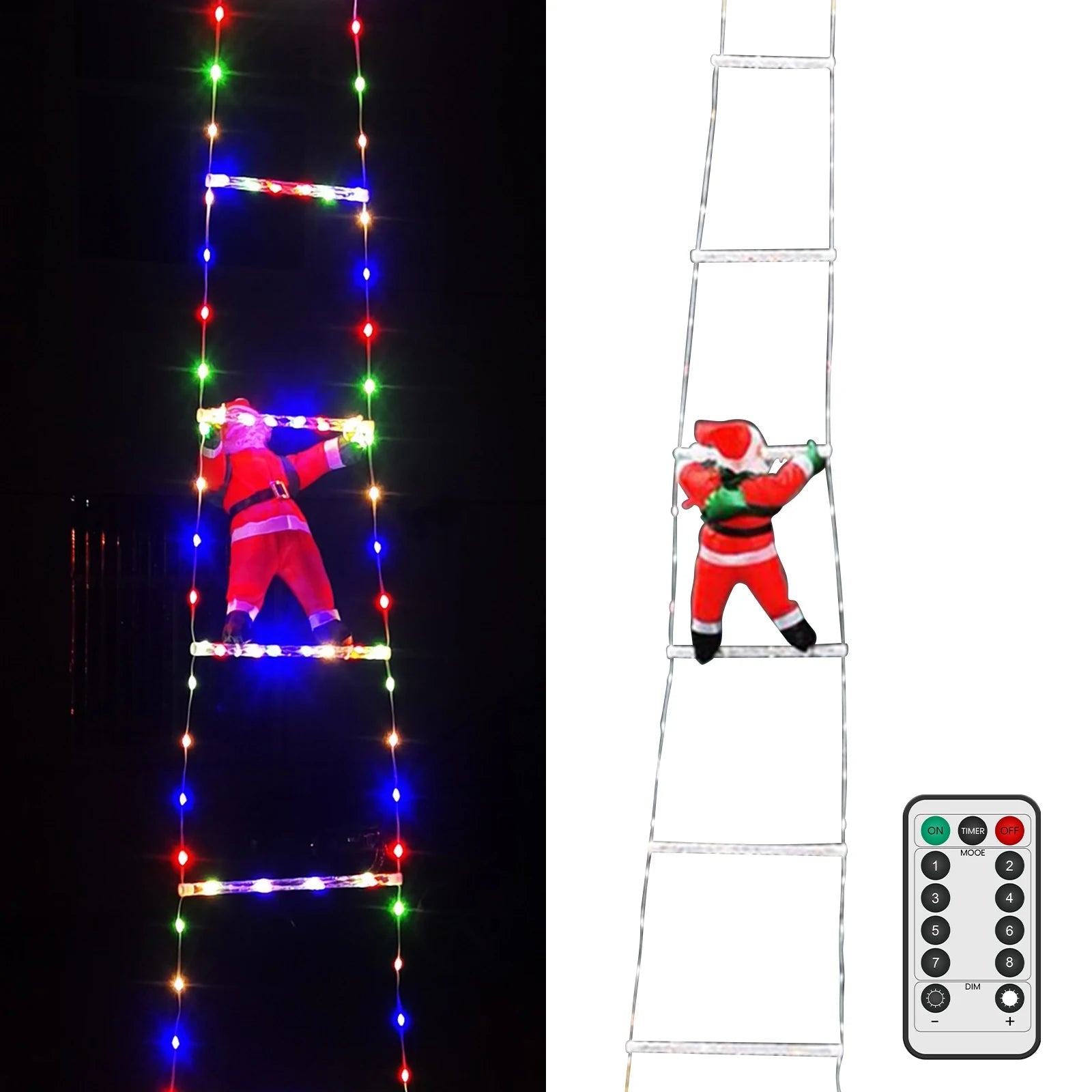 Décoration de Noël avec Échelle du Père Noël - Éclairage LED et Télécommande Inclus