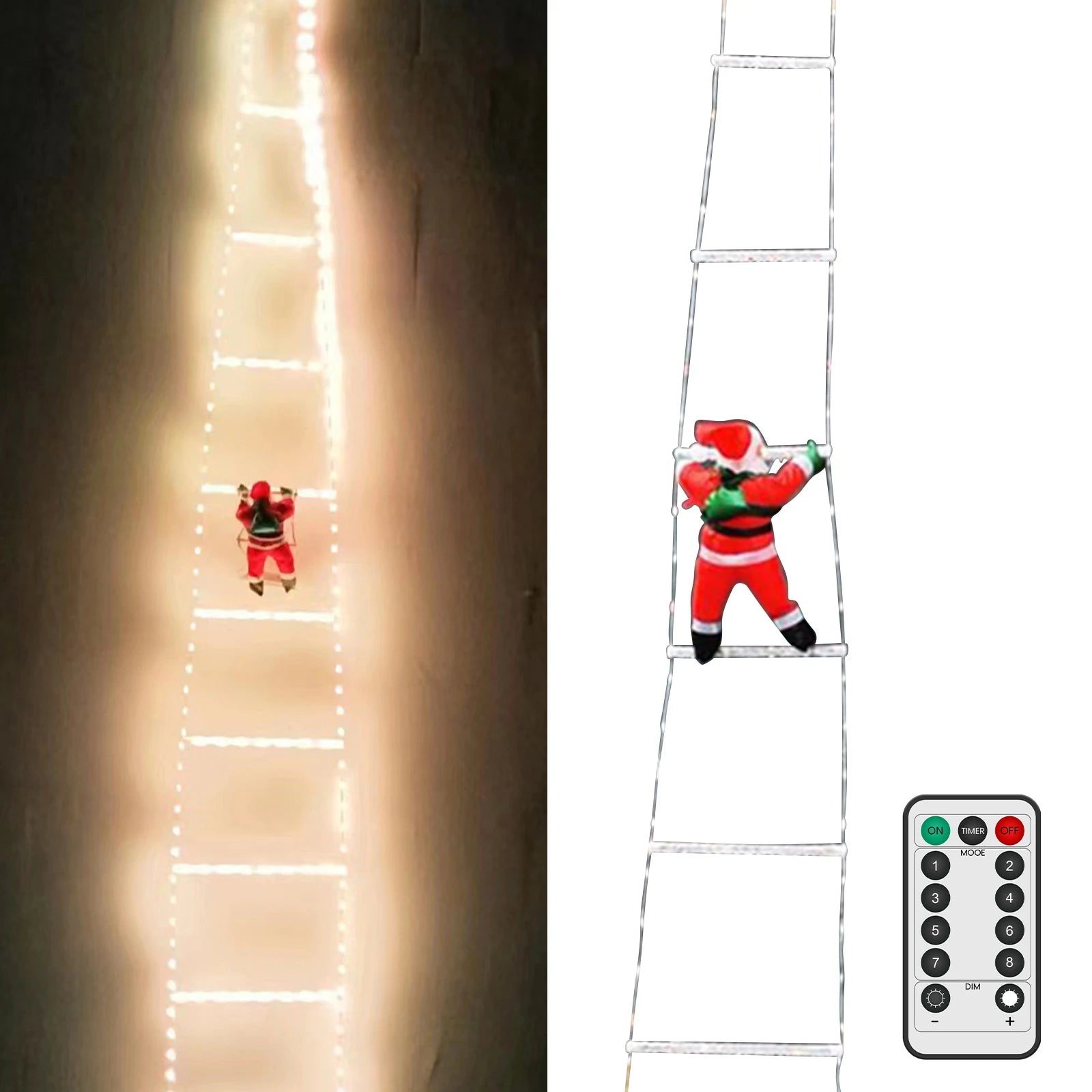 Décoration de Noël avec Échelle du Père Noël - Éclairage LED et Télécommande Inclus