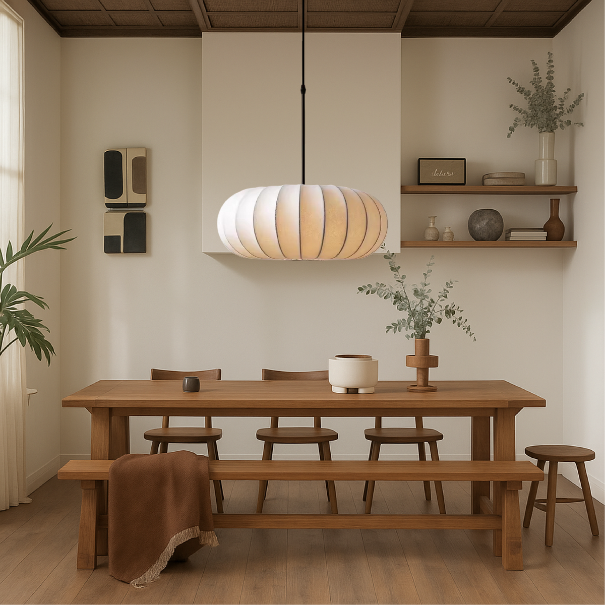 Suspension en Soie Minimaliste - Éclairage Chic et Accueillant pour Votre Espace
