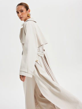 Trench-coat Classique Ceinturé - Tissu Tissé et Ajustement Régulier