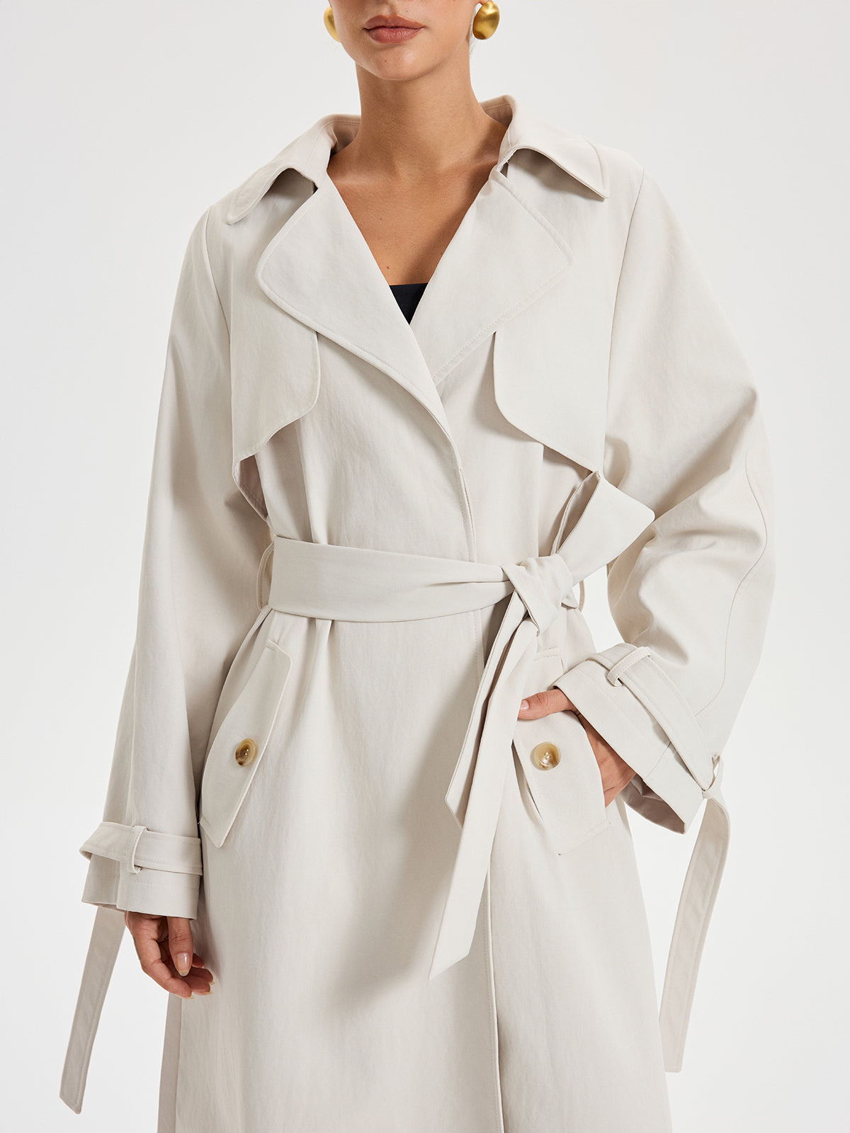 Trench-coat Classique Ceinturé - Tissu Tissé et Ajustement Régulier