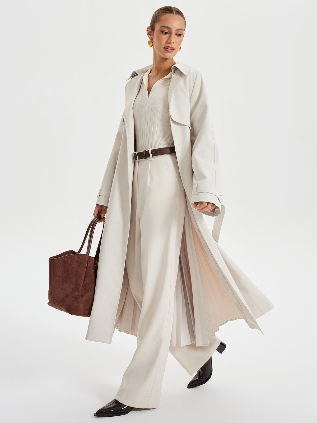 Trench-coat Classique Ceinturé - Tissu Tissé et Ajustement Régulier