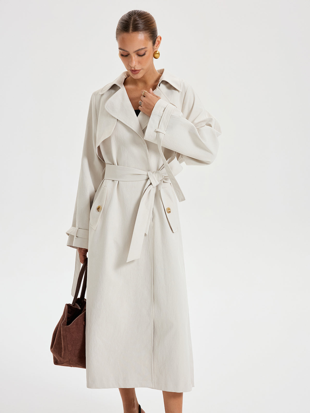 Trench-coat Classique Ceinturé - Tissu Tissé et Ajustement Régulier