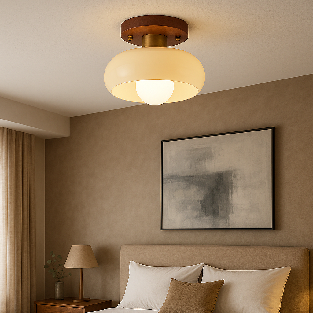 Lampe de Plafond en Bois Crème - Élégante et Contemporaine pour Intérieurs