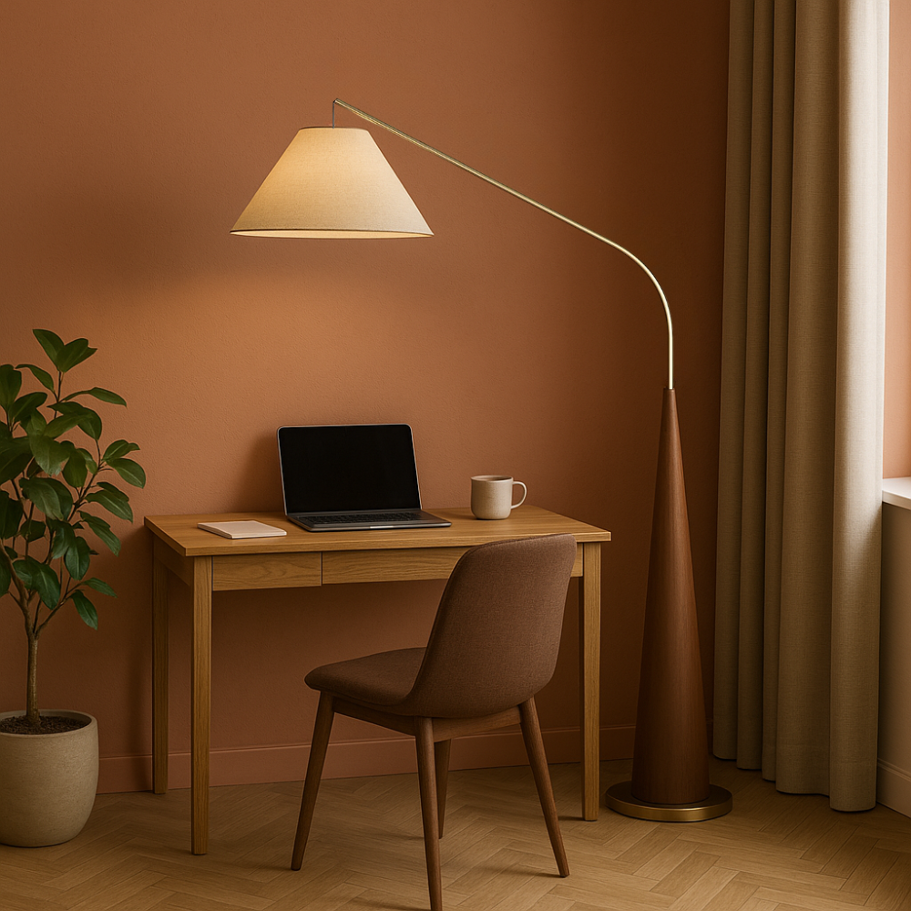 Lampe sur Pied en Bois Vintage - Design Arc Élégant et Accueillant
