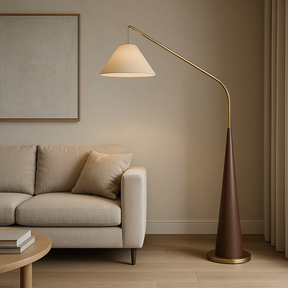 Lampe sur Pied en Bois Vintage - Design Arc Élégant et Accueillant