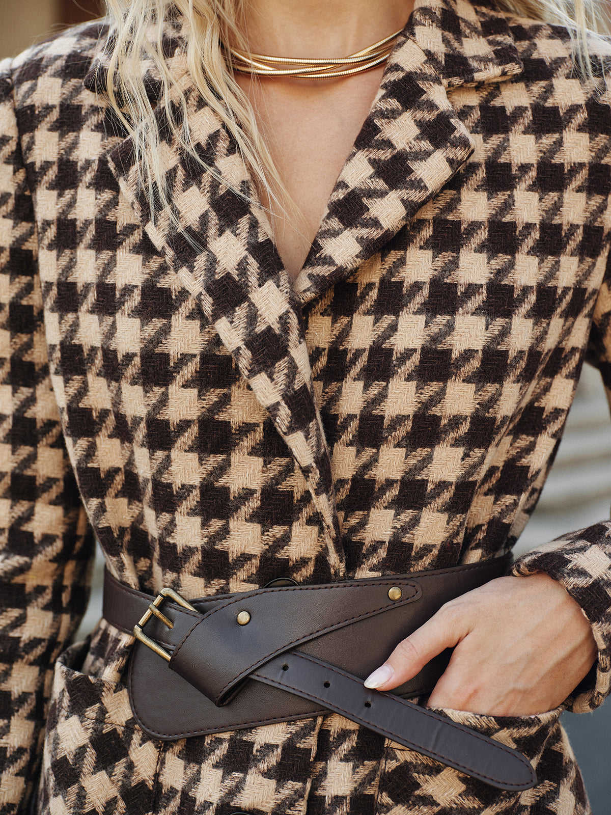 Blazer Ceinturé en Vichy Classique - Tissu Chaud et Ajustement Régulier