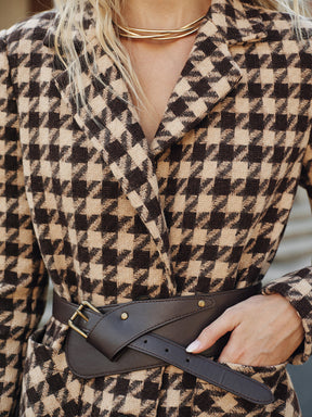 Blazer Ceinturé en Vichy Classique - Tissu Chaud et Ajustement Régulier
