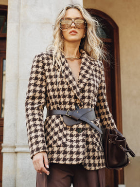 Blazer Ceinturé en Vichy Classique - Tissu Chaud et Ajustement Régulier