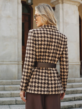 Blazer Ceinturé en Vichy Classique - Tissu Chaud et Ajustement Régulier