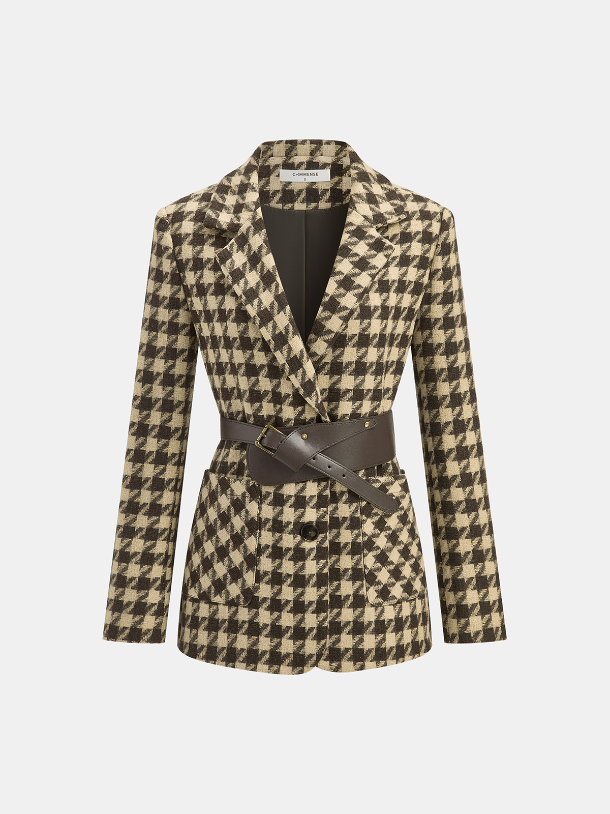 Blazer Ceinturé en Vichy Classique - Tissu Chaud et Ajustement Régulier