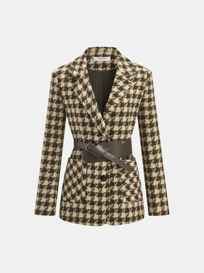 Blazer Ceinturé en Vichy Classique - Tissu Chaud et Ajustement Régulier