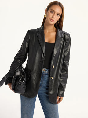 Blazer en Cuir Synthétique Imprimé Serpent - Manches Longues et Style Chic