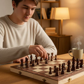 Jeu d'échecs Magnétique en Bois | Portable et Compact pour Voyager