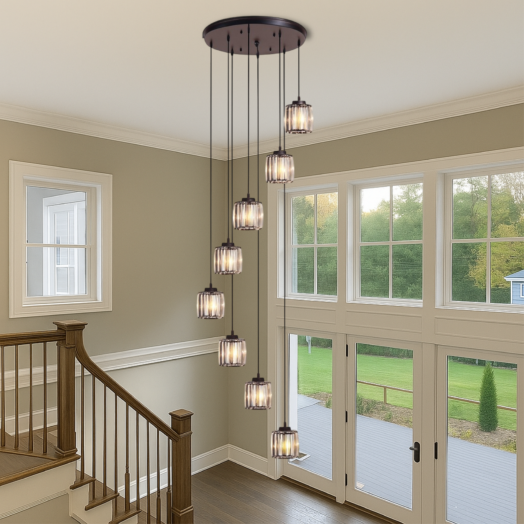 Lustre en Cristal pour Escalier - Élégance Contemporaine et Chaleureuse