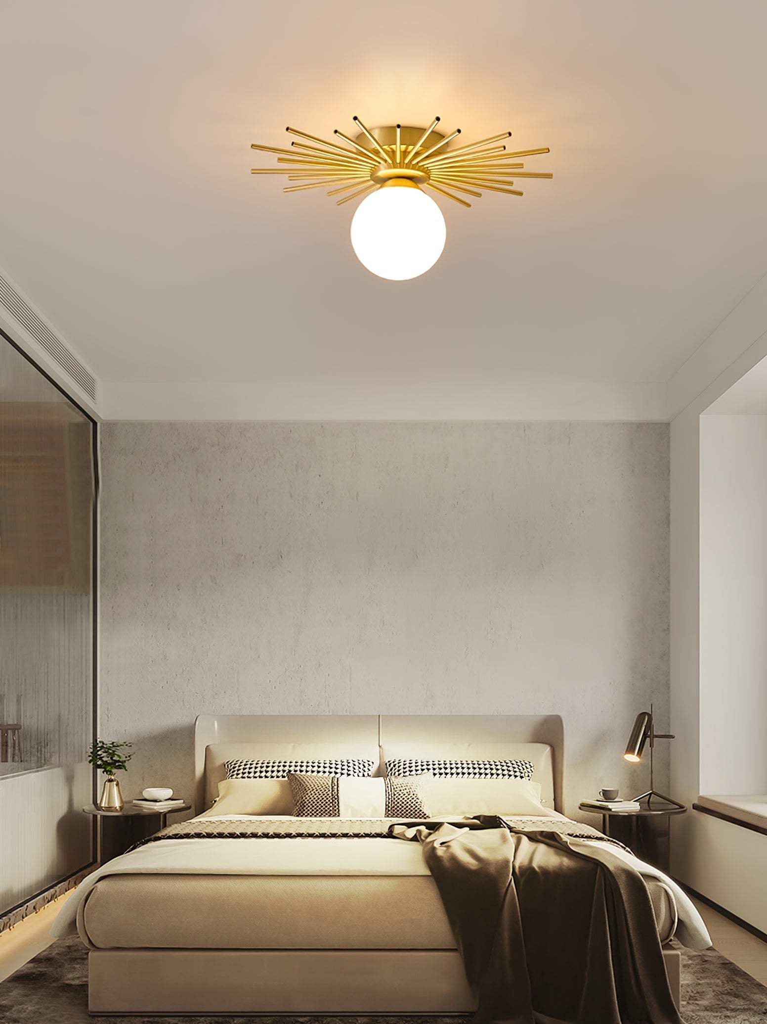Éclairage de Plafond Élégant - Design Unique en Laiton et Verre