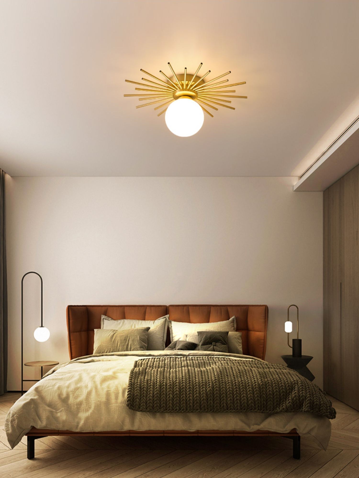 Éclairage de Plafond Élégant - Design Unique en Laiton et Verre