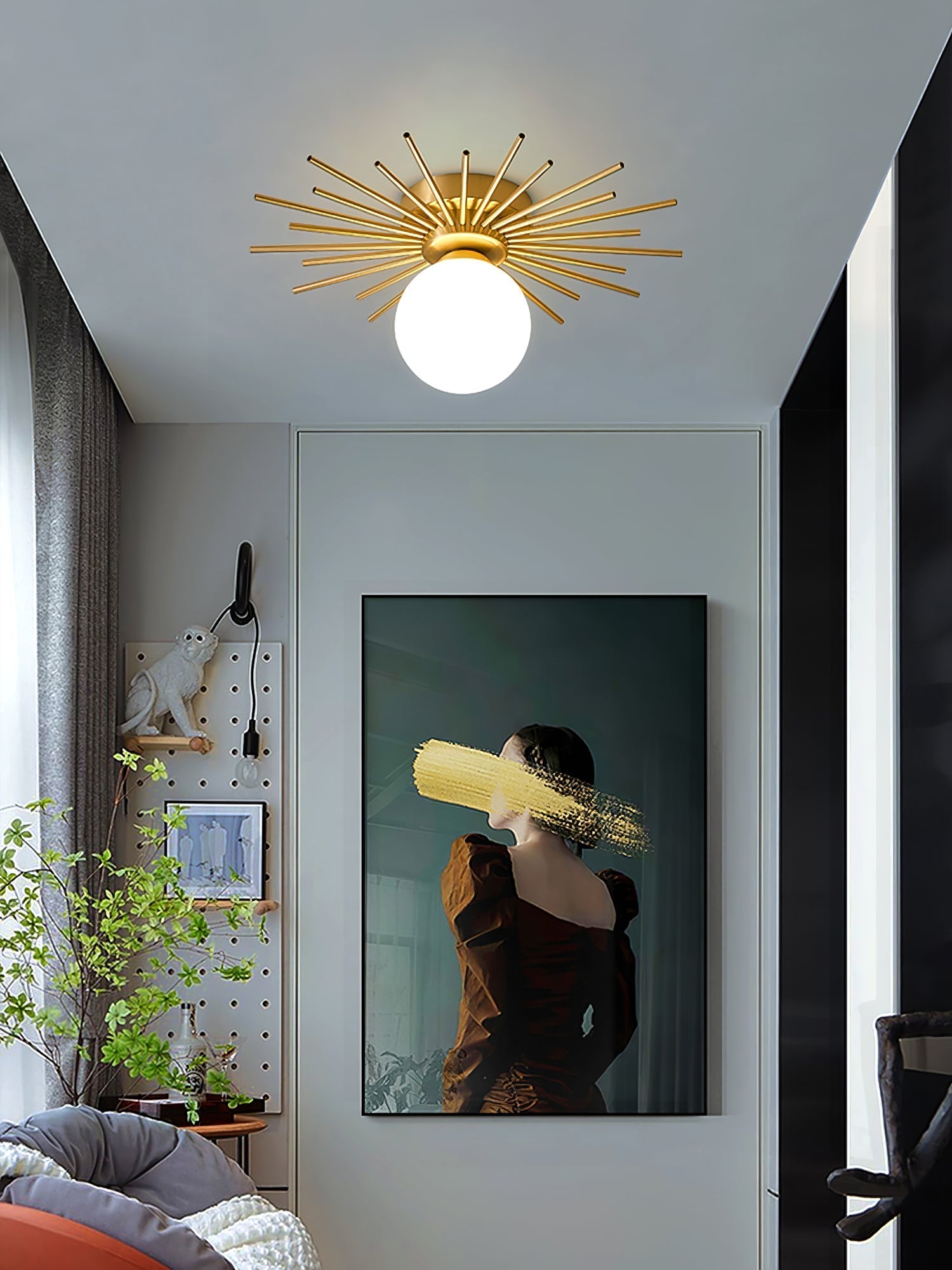 Éclairage de Plafond Élégant - Design Unique en Laiton et Verre