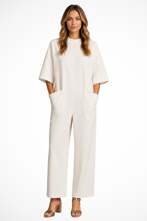 Combinaison oversize à jambes larges femme manches courtes style décontracté