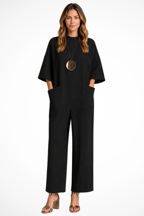 Combinaison oversize à jambes larges femme manches courtes style décontracté