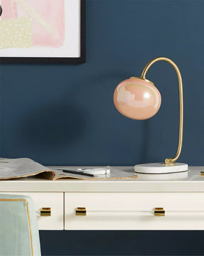 Lampe de Table Ludique en Verre - Finition Dorée et Abat-jour Rose