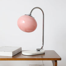 Lampe de Table Ludique en Verre - Finition Dorée et Abat-jour Rose