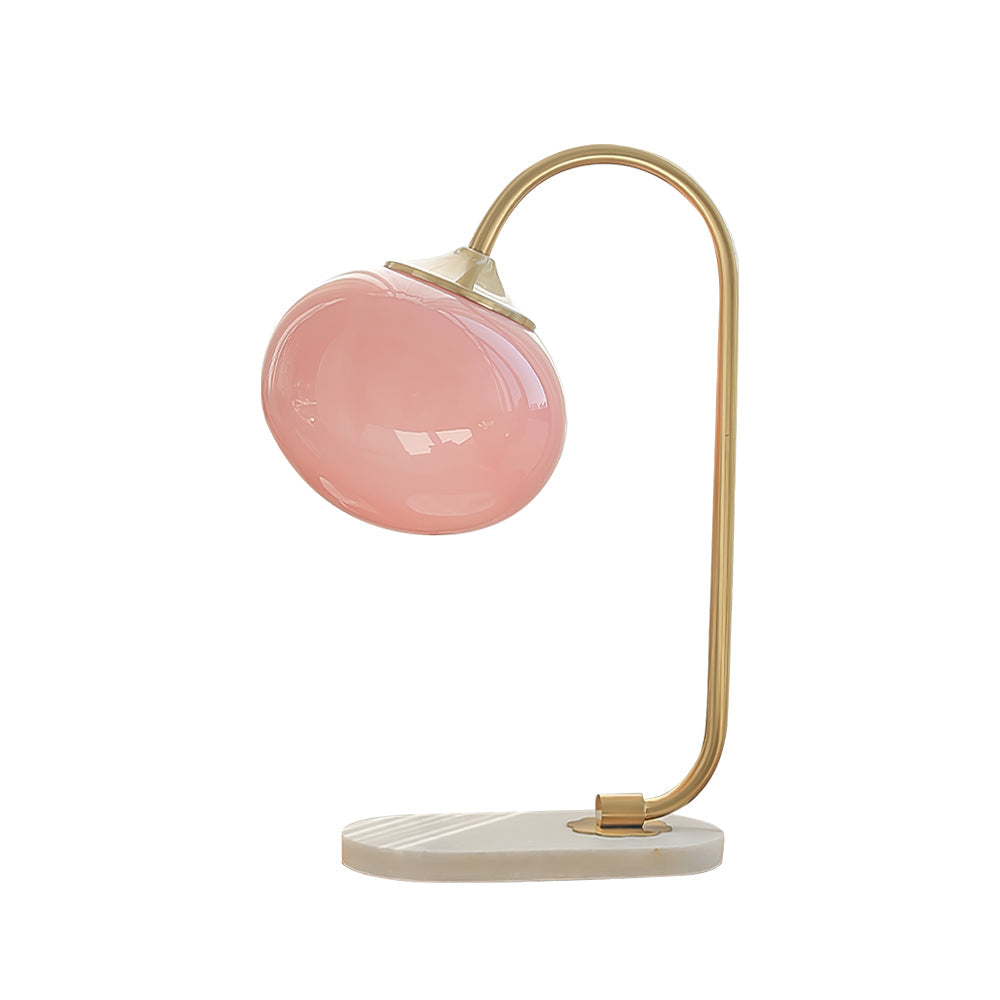Lampe de Table Ludique en Verre - Finition Dorée et Abat-jour Rose