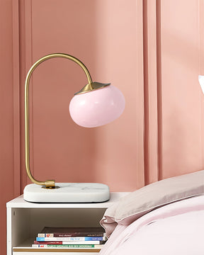 Lampe de Table Ludique en Verre - Finition Dorée et Abat-jour Rose