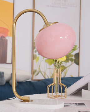 Lampe de Table Ludique en Verre - Finition Dorée et Abat-jour Rose