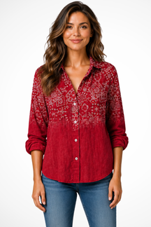 Blouse imprimé bohème femme manches retroussables légère style décontracté vacances