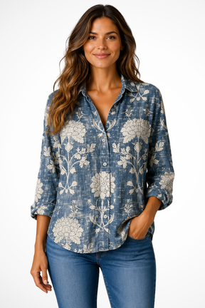 Blouse imprimé bohème femme manches retroussables légère style décontracté vacances