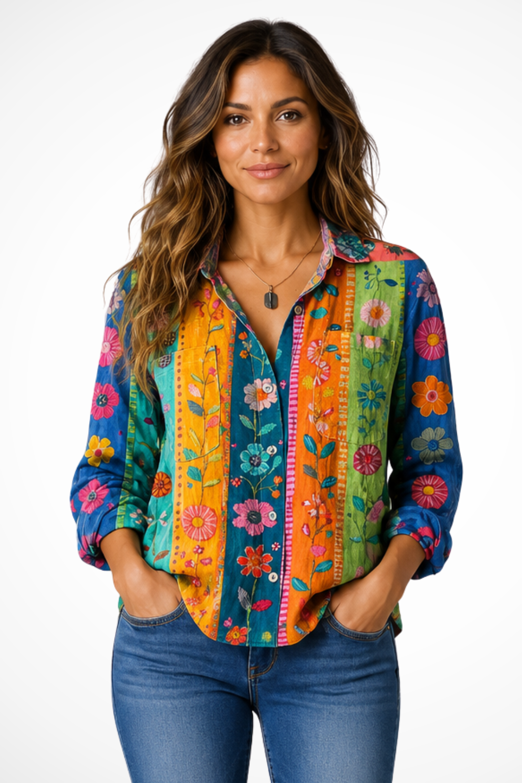 Blouse imprimé bohème femme manches retroussables légère style décontracté vacances