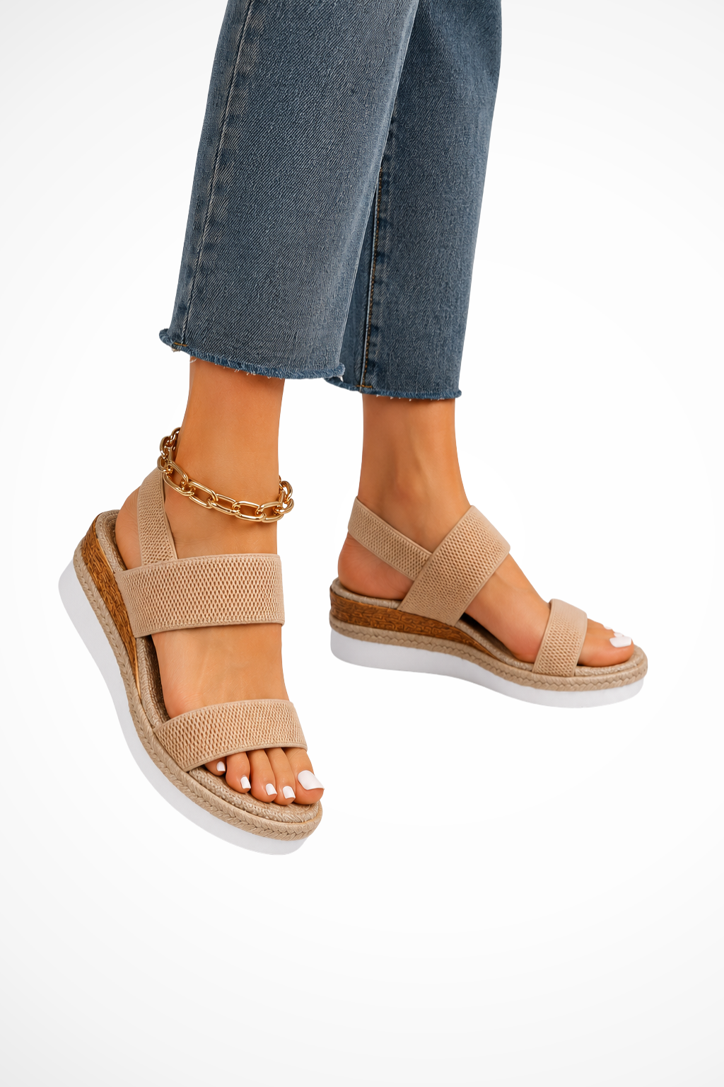 Sandales compensées confort femme bride cheville réglable bout ouvert vacances