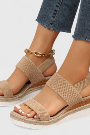 Sandales compensées confort femme bride cheville réglable bout ouvert vacances