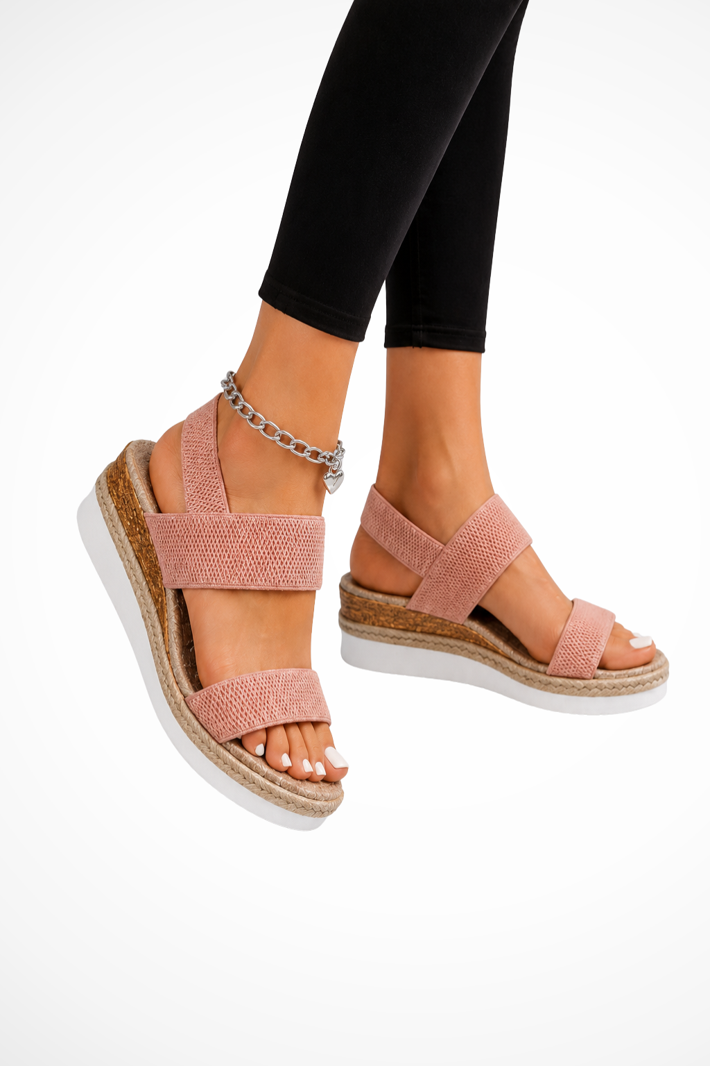 Sandales compensées confort femme bride cheville réglable bout ouvert vacances