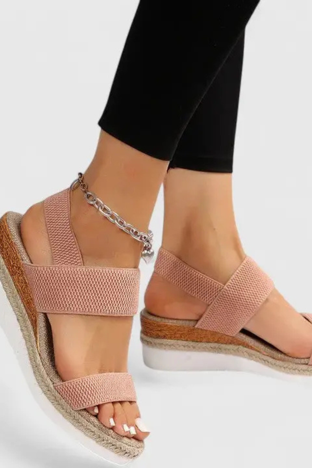 Sandales compensées confort femme bride cheville réglable bout ouvert vacances