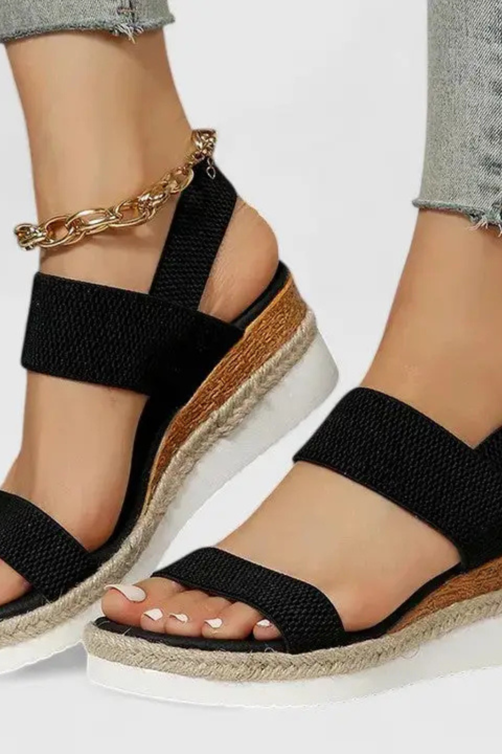 Sandales compensées confort femme bride cheville réglable bout ouvert vacances