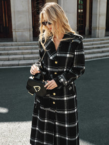 Manteau Trench Long à Carreaux - Chaud et Élégant avec Ceinture