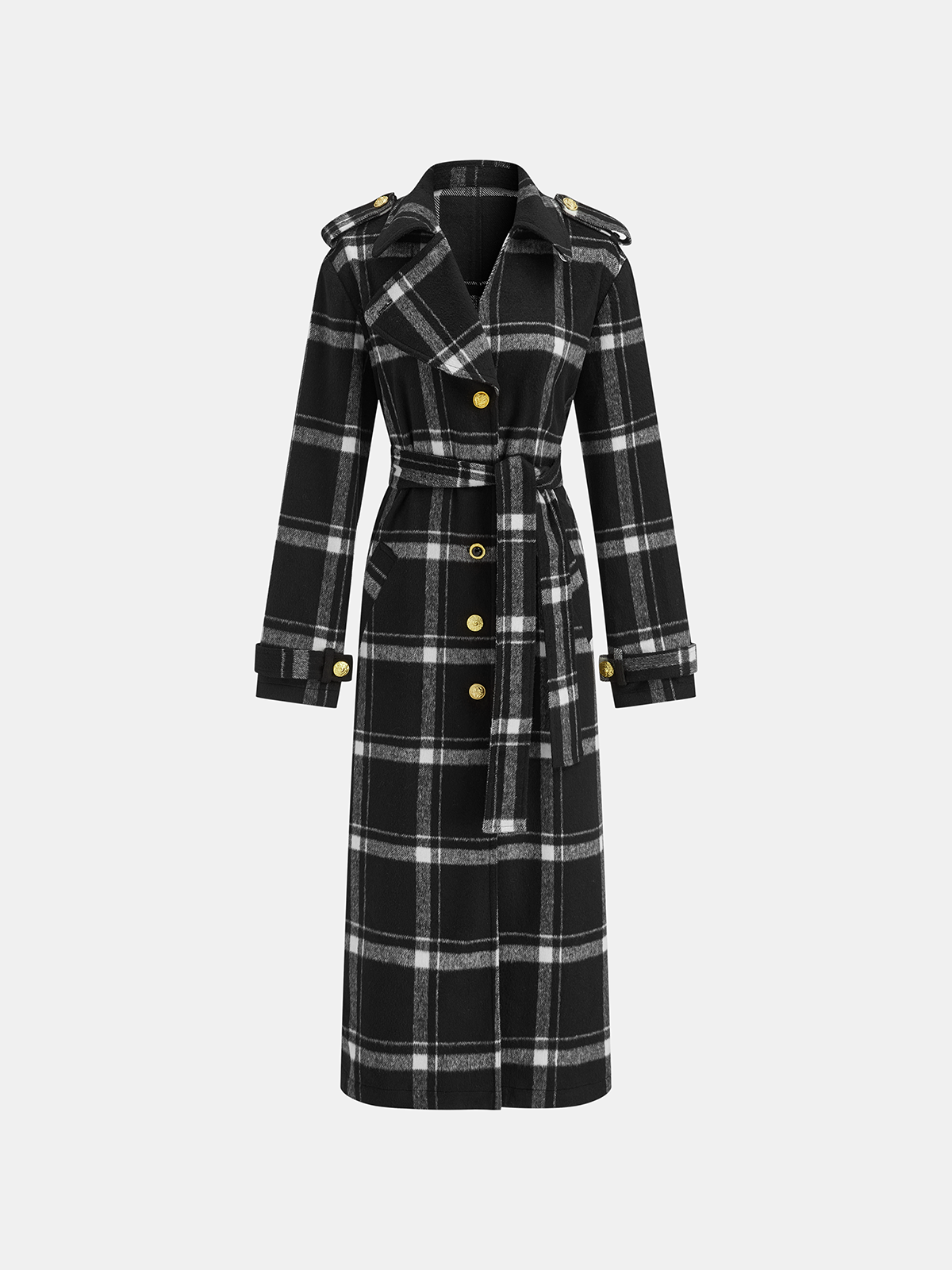 Manteau Trench Long à Carreaux - Chaud et Élégant avec Ceinture