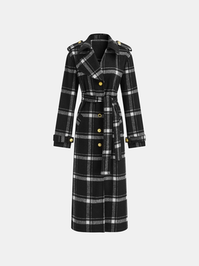 Manteau Trench Long à Carreaux - Chaud et Élégant avec Ceinture